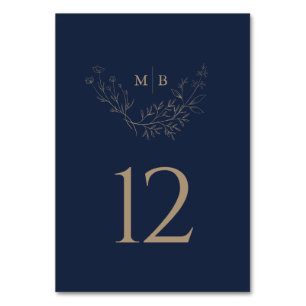 Minimal Navy Gold Formal Monogram Wedding Table Number