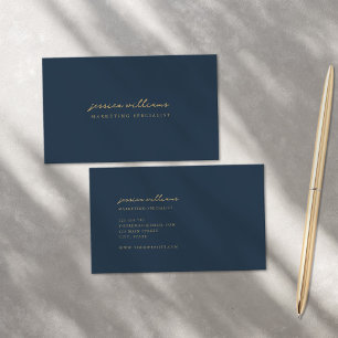 Minimal Navy Gold Script Business Card