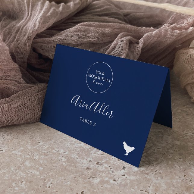 Minimal Navy Monogram Chicken Meal Place Cards (Creator Uploaded)
