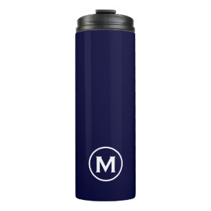 Minimal Navy White Monogram Travel Mug