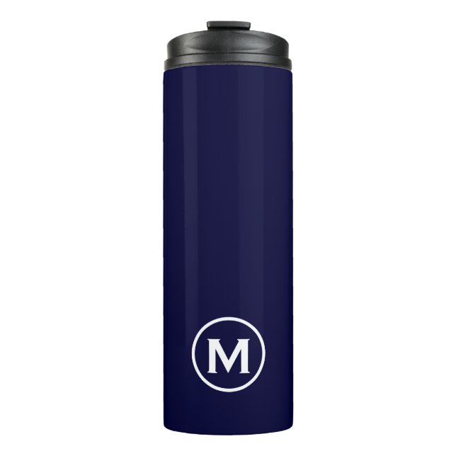 Minimal Navy White Monogram Travel Mug (Front)