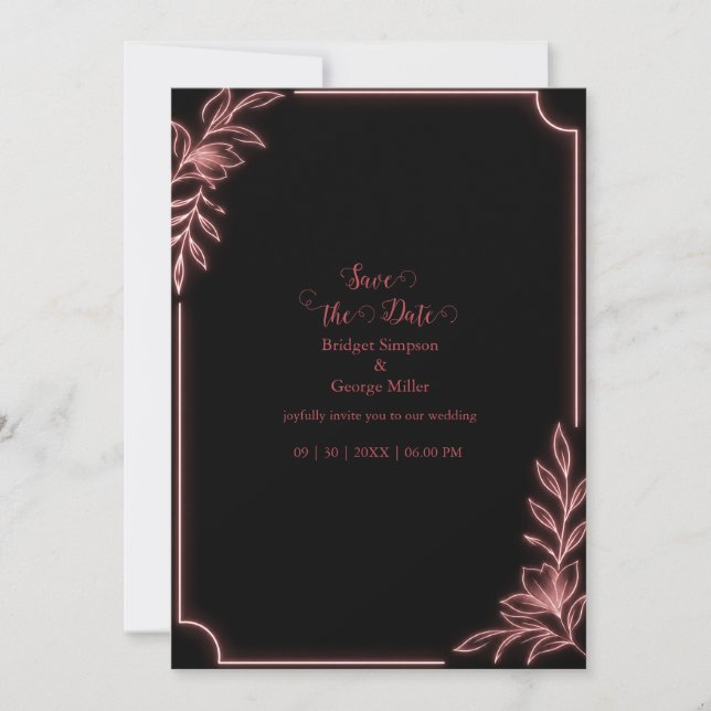 Minimal Neon Botanical Wedding Frame Invitation (Front)