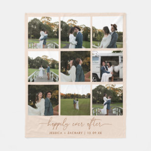 Minimal Neutral 9 Photo Collage Wedding Fleece Blanket