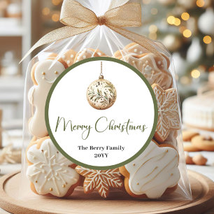 Minimal Neutral Christmas Custom Family Name   Classic Round Sticker