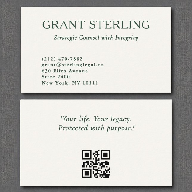 Minimal Neutral Emerald Green Legal QR Code  Business Card (Creator Uploaded)
