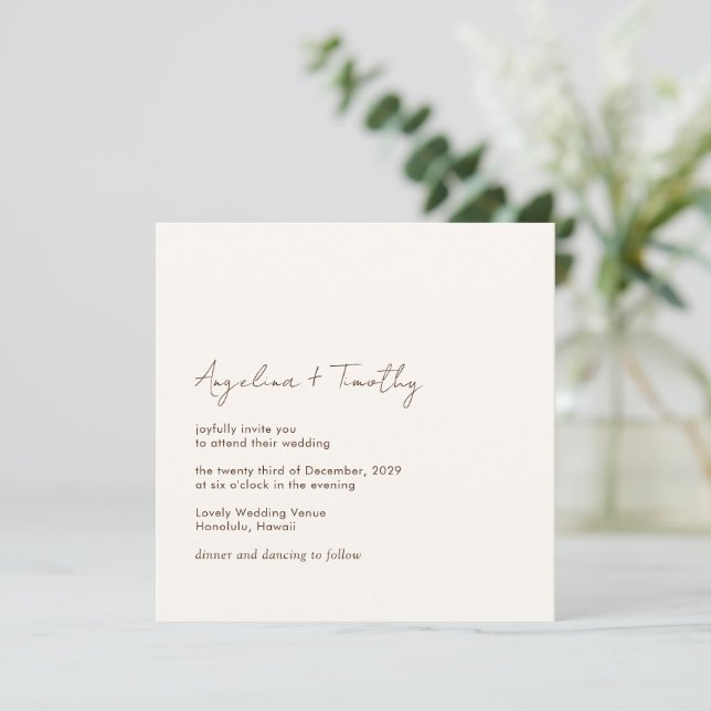 Minimal Neutral Ivory Brown Modern Elegant Wedding Invitation (Standing Front)