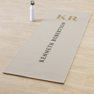 Minimal Neutral Monogram Sand Stone Gold Gray Men Yoga Mat