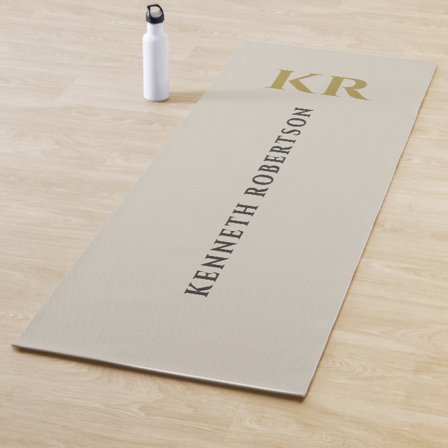 Minimal Neutral Monogram Sand Stone Gold Gray Men  Yoga Mat (In Situ)