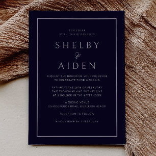 Minimal Neutral Navy Modern Wedding Invitation
