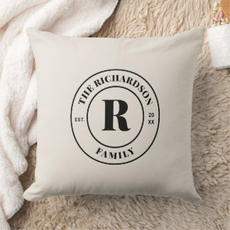 Minimal Neutral Pastel Family Monogram Stamp Cushion