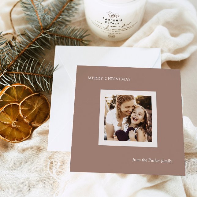 Minimal Neutral Taupe with Photo | Merry Christmas Holiday Card (Creator Uploaded)