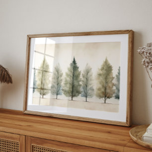 Minimal Neutral Watercolor Trees Wall Art Print