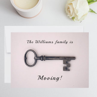 Minimal New Home Address Old Key on Pink Announcement