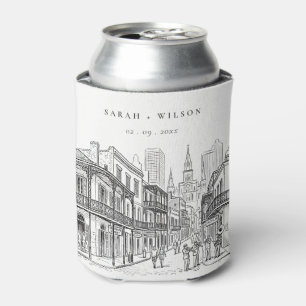 Minimal New Orleans Louisiana Sketch Wedding Can Cooler
