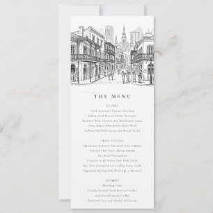 Minimal New Orleans Louisiana Sketch Wedding Menu Invitation