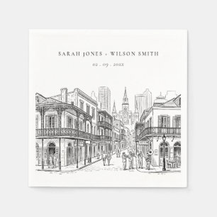 Minimal New Orleans Louisiana Sketch Wedding Napkin