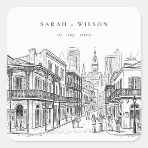 Minimal New Orleans Louisiana Sketch Wedding Square Sticker