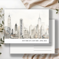 Minimal New York City Skyline Watercolor Travel 