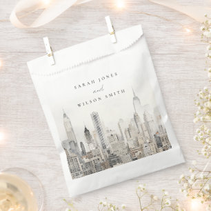 Minimal New York City Skyline Watercolor Wedding Favour Bags