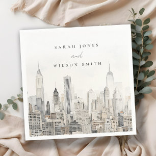 Minimal New York City Skyline Watercolor Wedding Napkin