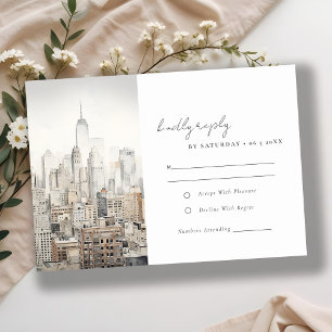 Minimal New York City Skyline Watercolor Wedding RSVP Card