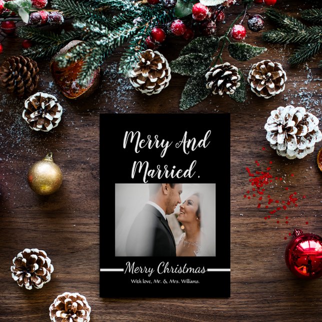 Minimal Newlywed Merry And Married Photo Christmas Holiday Card (Creator Uploaded)