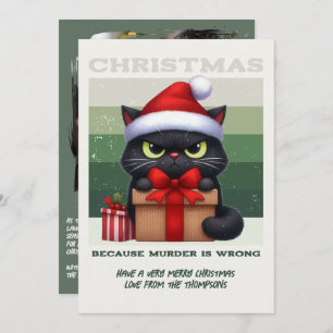 Minimal Nordic Funny Cat Retro Christmas Photo Holiday Card