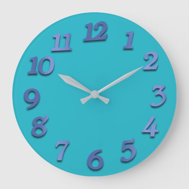 Minimal Numbers Cobalt Indigo Blue Ocean Large Clock (Front)
