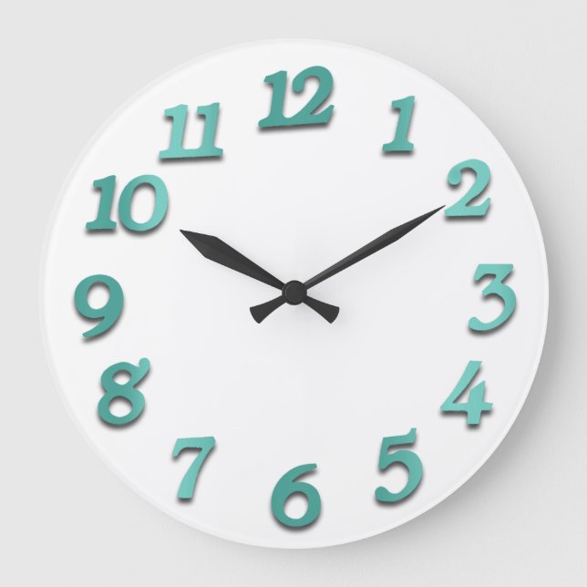 Minimal Numbers Gray White Grey Teal Metallic Large Clock (Front)