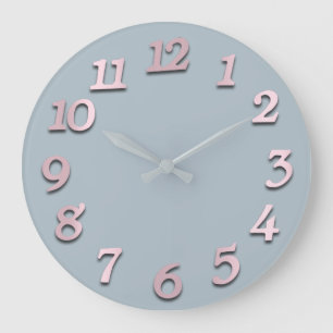 Minimal Numbers Grey Grey Blue Pastel Elegant Large Clock