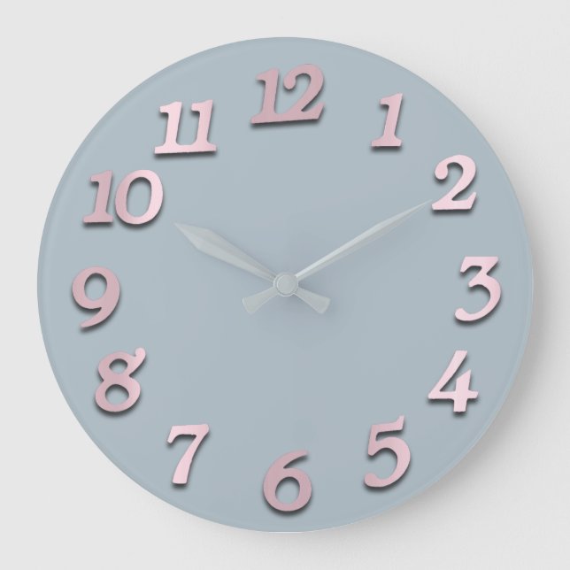 Minimal Numbers Grey Grey Blue Pastel Elegant Large Clock (Front)