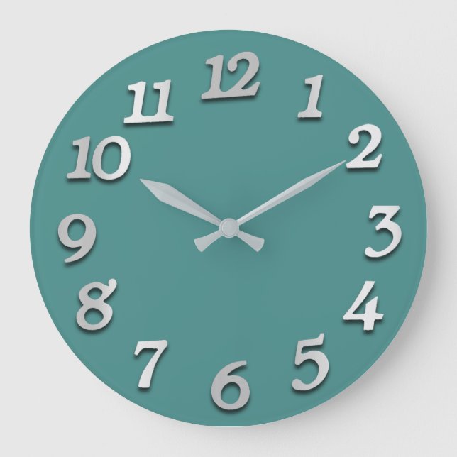 Minimal Numbers Grey Grey Mint Teal Aquatic Large Clock (Front)