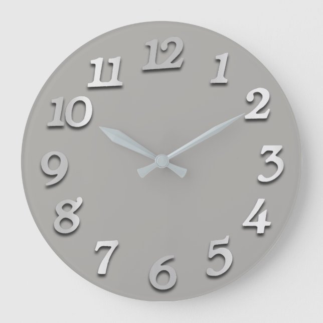 Minimal Numbers Grey Grey Monochrome Elegant Large Clock (Front)