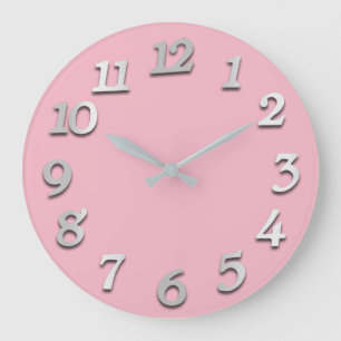 Minimal Numbers Grey Grey Pink Pastel Elegant Large Clock