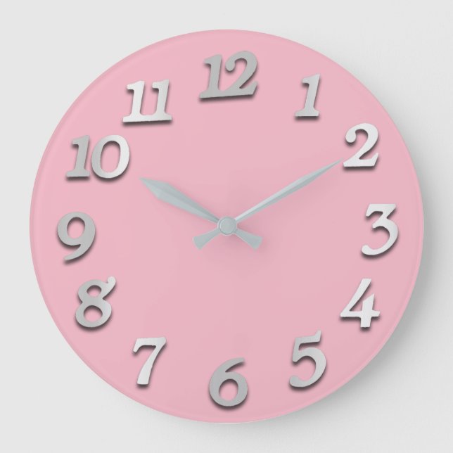 Minimal Numbers Grey Grey Pink Pastel Elegant Large Clock (Front)