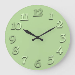 Minimal Numbers Grey Silver Grey Mint Green Peas Large Clock