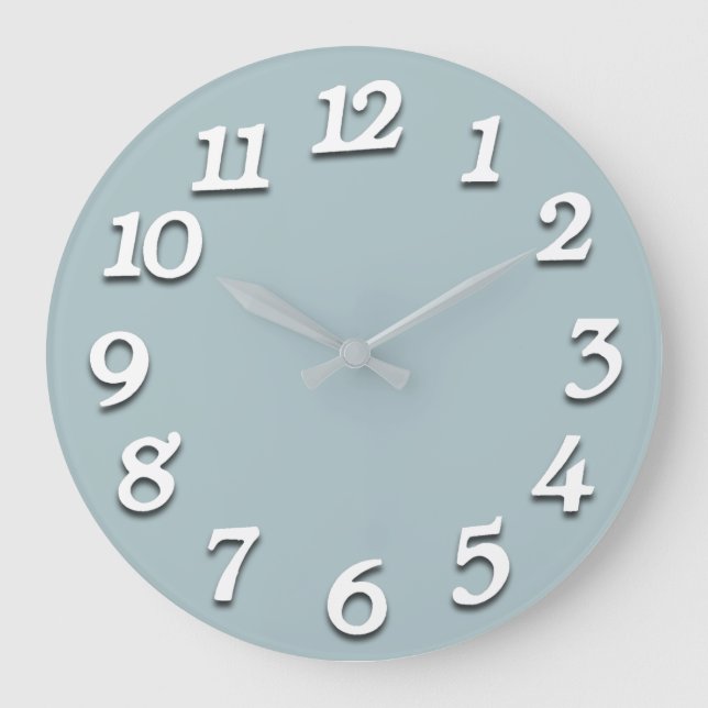 Minimal Numbers Grey Silver White Aqua Tiffany Large Clock (Front)