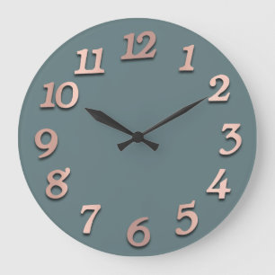 Minimal Numbers Rose Gold Teal Grey Metallic 3D Large Clock