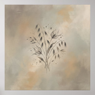 Minimal Oat Grass Seed Pods Botanical Art Poster