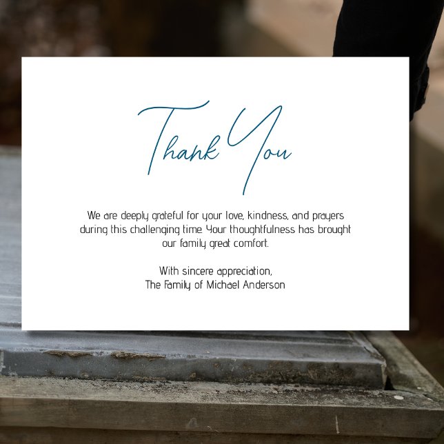 Minimal ocean blue Traditional Sympathy Funeral Thank You Card (Creator Uploaded)