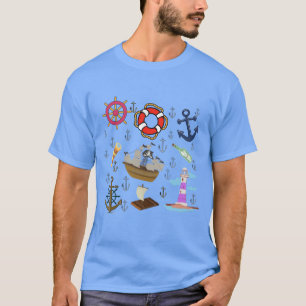 Minimal Ocean Icons – Aesthetic Sea Symbol Design T-Shirt