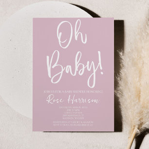 Minimal Oh Baby! Pink Baby Girl Baby Shower  Invitation