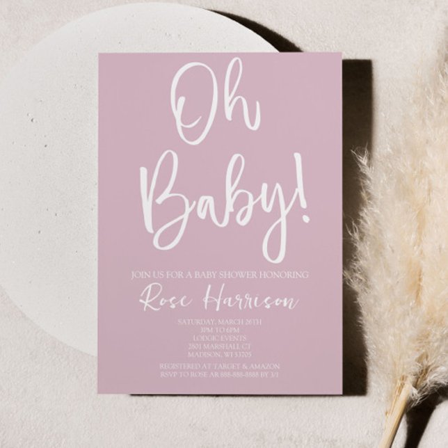 Minimal Oh Baby! Pink Baby Girl Baby Shower  Invitation (Creator Uploaded)