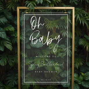 Minimal Oh Baby White Brush Script Baby Shower Acrylic Sign