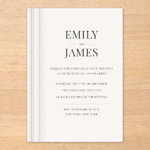 Minimal Old Money Brown Stripe and Ivory Wedding Acrylic Invitations