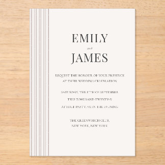 Minimal Old Money Brown Stripe and Ivory Wedding  Acrylic Invitations