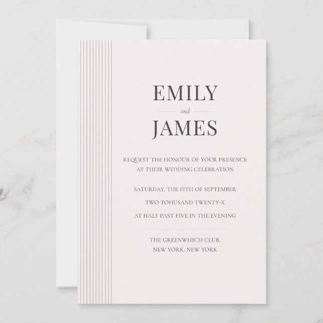 Minimal Old Money Brown Stripe and Ivory Wedding  Invitation (Front)