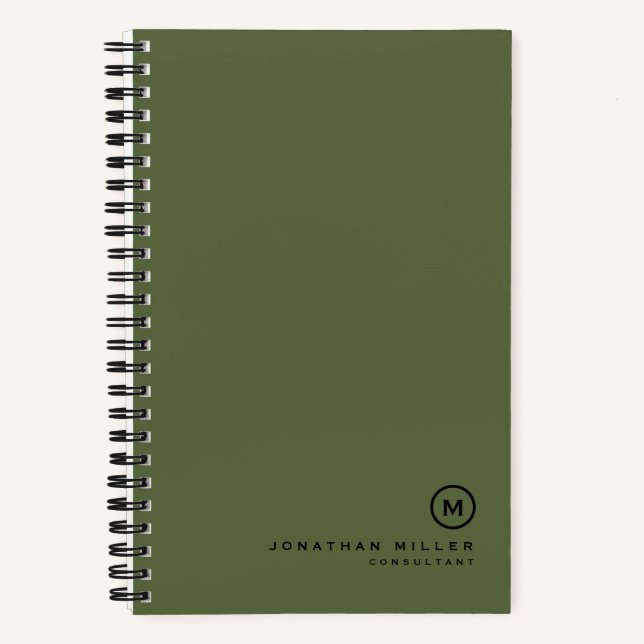 Minimal Olive Black Classic Monogram Notebook (Front)