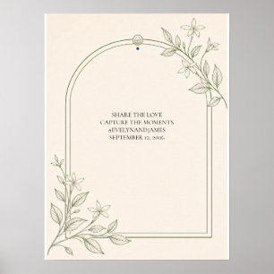 Minimal Olive Botanical Wedding Hashtag Sign