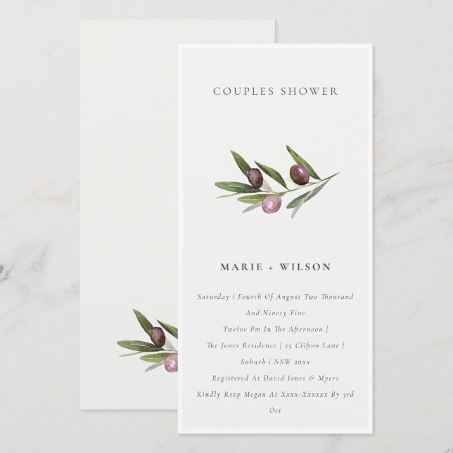 Minimal Olive Branch Foliage Couples Shower Invite (Front/Back)